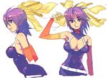  armpits bad_id bad_pixiv_id bare_shoulders belt breasts cleavage elbow_gloves fuurai_no_shiren gloves jewelry large_breasts metata oryuu purple_eyes purple_hair short_hair skin_tight 