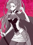  breasts cleavage code_geass empress euphemia_li_britannia large_breasts long_hair minzou monochrome nightmare_of_nunnally pantyhose pink_background purple solo spoilers 