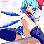  :d against_glass ass asymmetrical_clothes bad_id bad_pixiv_id blue_eyes blue_hair bow breasts cameltoe character_name cirno hachimitsu_candy hair_bow hair_ribbon large_bow looking_at_viewer medium_breasts open_mouth panties pantyshot ribbon sitting skindentation smile solo spread_legs striped striped_panties thighhighs touhou underwear upskirt 