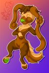  anthro brown_body brown_fur brown_hair cafet&#039;zin cafet&#039;zin_(artist) canid canine canis digitigrade domestic_dog eyes_closed fluffy fluffy_tail fur green_nose green_pawpads hair happy hi_res long_ears male mammal pawpads playful shaded short_hair signature simple_background simple_shading sleeping solo tan_body tan_fur 