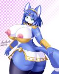  anthro aozora_(tasogare_aozora) areola big_breasts blue_body blue_fur blue_hair breasts butt canid canine clothed clothing female fox fur hair huge_breasts krystal mammal nintendo nipples pink_areola pink_nipples solo star_fox video_games white_body 