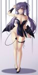  1girl absurdres breasts demon_girl demon_tail demon_wings full_body genshin_impact highres keqing_(genshin_impact) large_breasts ningmengege purple_hair purple_nails revealing_clothes solo tail twintails wings 