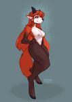  absurd_res anthro black_sclera breasts chimera eyeshadow female fur hair half-closed_eyes hand_on_hip hi_res hooves horn hybrid krim_(krim_hue) krim_hue looking_at_viewer makeup multi_nipple narrowed_eyes nipples nude orange_body orange_fur orange_hair solo 