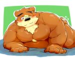  anthro bed belly biceps blush brown_body brown_fur eyewear fur furniture glasses kumazawow lifewonders male mammal musclegut nude on_bed one_eye_closed pecs solo tail_motion tailwag tokyo_afterschool_summoners ursid video_games volos wink 