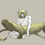  anthro blonde_hair bottomwear breasts burmecian chest_tuft claws clothed clothing feet female final_fantasy final_fantasy_ix foot_focus freya_crescent fur hair hi_res looking_at_viewer mammal murid murine nipples pants rat reclining robakusa rodent simple_background solo square_enix topless translucent translucent_hair tuft video_games white_body white_fur 