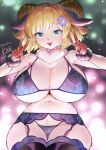  anthro big_breasts bikini blonde_hair bovid breasts caprine cleavage clothed clothing curvaceous curvy_figure female flower hair horn huge_breasts kiichi legwear looking_at_viewer mammal plant sheep smile solo swimwear thick_thighs thigh_highs underwear voluptuous white_body wide_hips 