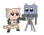  absurdres animal_costume animal_ear_fluff animal_ears beleven belt black_jacket blonde_hair coyote_(kemono_friends) cyberpunk_(series) cyberpunk_2077 extra_ears gloves highres jacket kemono_friends kemono_friends_v_project kneehighs microphone parody poptepipic punching shirt shoes short_hair simple_background skirt socks tail virtual_youtuber white_shirt wolf_boy wolf_ears wolf_girl wolf_tail yellow_eyes 
