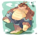  2022 activision anthro belly bottomwear brown_body canid canine canis clothing crash_bandicoot_(series) crocodile crocodilian crocodylid dingo dingodile feet ginnosuke hi_res hybrid kemono male mammal overweight overweight_male pants reptile scalie solo video_games 