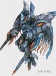  817620 arm_blade crystal floating flying highres horns mark_alles mecha no_humans painting_(medium) robot science_fiction solo soukyuu_no_fafner spikes traditional_media watercolor_(medium) weapon wings 