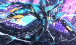  amasaki_yusuke arm_blade floating flying glowing highres horns mark_alles mecha no_humans robot solo soukyuu_no_fafner spikes sword water weapon wings xebec 