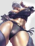  abs angel_(kof) ass breasts duplicate from_below huge_ass huge_breasts jacket kisuu looking_down muscular muscular_female non-web_source pixel-perfect_duplicate the_king_of_fighters thick_lips white_hair 
