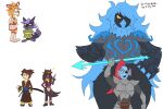 3:2 anthro armor asian_clothing avian black_hair blue_hair body_armor brown_clothing brown_kimono canid canine ceroba_(undertale_yellow) chujin_(undertale_yellow) clothing clover_(undertale_yellow) east_asian_clothing fish fox hair japanese_clothing kanako_(undertale_yellow) kimono mammal marine martlet_(undertale_yellow) martlet_(zenith_form) orange_hair purple_hair red_hair signirsol undertale_(series) undyne