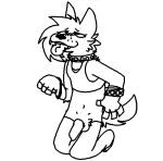 anthro blush blush_lines canguuro canid canine canis clothed clothing collar crossdressing genitals gloves handwear kneeling legwear male mammal penis scenecore solo spiked_collar spikes tongue tongue_out