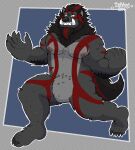 anthro baraboy black_body black_fur black_tail canid canine claws fur hair hi_res humanoid igroc_(secretkaal) male mammal markings multicolored_body multicolored_fur nude orc red_markings solo tail were werecanid werecanine werewolf