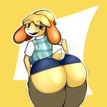 animal_crossing animal_humanoid anthro bent_over big_butt bottomwear butt canid canid_humanoid canine canine_humanoid clothed clothing clothing_lift dog_humanoid female hi_res humanoid isabelle_(animal_crossing) mammal mammal_humanoid nintendo presenting presenting_hindquarters skirt skirt_lift solo surfer_murfer