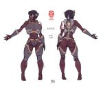  1girl arms_at_sides ass battlesuit black_hair breasts collar des_(desvitio) english_commentary english_text leggings mask mechanical_spine original rienna_(desvitio) science_fiction short_hair solo standing thighs 