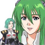  2girls absurdres aqua_hair blue_eyes bob_cut emilia_jenius giant giantess green_eyes green_hair headgear highres komillia_maria_jenius maclone macross macross_2036 macross_7 macross_7:_the_galaxy_is_calling_me meltrandi military military_uniform multiple_girls nekkikamille open_mouth pilot_suit roundel science_fiction sketch spacesuit u.n._spacy uniform upper_body 