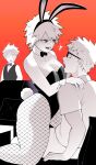  absurdres animal_ears bakugou_katsuki bakugou_masaru bakugou_mitsuki bare_arms bare_shoulders black_bow black_leotard blush boku_no_hero_academia bow bowtie breasts cleavage collarbone couch detached_collar fishnet_pantyhose fishnets girl_on_top glasses hand_on_another&#039;s_shoulder highleg highleg_leotard highres koyap leotard looking_at_another on_couch open_mouth pantyhose playboy_bunny rabbit_ears rabbit_tail red_background red_eyes short_hair strapless strapless_leotard tail teeth wrist_cuffs 
