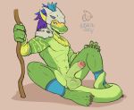 absurd_res anthro balls biskierisky claws erection finger_claws genitals green_body hi_res lizardman male penis scalie solo tail terraria toe_claws witch_doctor_(terraria)