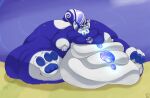 3_toes ambiguous_gender anthro belly big_belly big_butt big_feet blob_(disambiguation) blob_feet butt character_padparacha claw_toes deep_navel feet heavy hefty heterochromia hi_res huge_butt huge_feet hyper hyper_belly hyper_butt hyper_feet jessesmash32 morbidly_obese navel obese overweight padparacha pawpads paws rytu solo toes vore