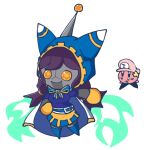  1boy 1girl blue_jacket blue_shirt blue_skirt bow cosplay grand_dad grand_dad_(cosplay) hat jacket kirby kirby_(series) magolor magolor_(cosplay) meme_attire no_humans pink_headwear purple_hair radio_antenna robot shirt siivagunner skirt smile star_(symbol) the_joke-explainer_7000 twintails white_background yellow_eyes 