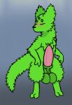 2_toes anthro balls big_balls big_penis blush cheek_tuft digital_drawing_(artwork) digital_media_(artwork) facial_markings facial_tuft feet fur genitals green_body green_fur head_markings male markings penis rain_world saint_(rain_world) sheckseepa simple_background sketch slugcat_(rain_world) solo toes tuft