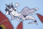 anthro big_breasts blue_horn bodily_fluids breasts cephalopod coleoid cum decapodiform duo ears_down female feral fish genital_fluids glistening glistening_body grey_body hi_res horn marine mollusk motion_blur pivoted_ears question_mark shark tail tobydoge underwater water white_body