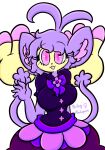 5_fingers ambipom anthro bow_tie breasts briley_(lewdchuu) clothed clothing female fingers generation_4_pokemon hi_res lewdchuu_(artist) nintendo pink_eyes pokemon pokemon_(species) purple_body purple_clothing purple_eyes shirt smile solo tail topwear white_body