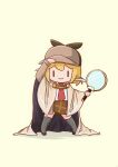  1girl absurdres bangs blonde_hair deerstalker detective hair_ornament hat highres holding hololive hololive_english looking_at_viewer magnifying_glass multiple_girls necktie oversized_clothes phdpigeon shirt short_hair skirt solo thighhighs trench_coat virtual_youtuber watson_amelia white_shirt 
