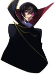  1boy artist_request ascot black_cape black_hair cape closed_mouth code_geass code_geass:_lost_stories cropped_torso geass glowing glowing_eye gold_trim hair_between_eyes high_collar lelouch_vi_britannia looking_at_viewer male_focus non-web_source official_art purple_eyes short_hair sidelocks simple_background solo transparent_background two-sided_cape two-sided_fabric upper_body v-shaped_eyebrows white_ascot 