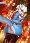 anthro anus areola big_butt blush breasts butt dragon female fur genitals hair hi_res horn looking_at_viewer nipples nude pussy smile solo tail wolflong wolflong_(character)