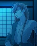  1boy bishounen blue_theme dressing hakuouki_shinsengumi_kitan indoors long_hair male_focus shouji sliding_doors toudou_heisuke_(hakuouki) very_long_hair yuuki_(yukko7474) 