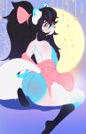 anthro areola big_butt black_hair blush butt clothed clothing female fur hair hi_res higgyy male_(lore) mammal nipples partially_clothed short solo thick_thighs white_body white_fur