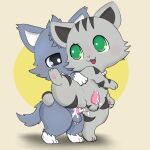 anthro black_eyeshadow dian_(jewelpet) domestic_cat drugolld duo eyeshadow felid feline felis food fruit fur genitals green_eyes grey_body grey_fur hi_res jewelpet makeup male male/male mammal penis plant pumpkin raised_leg sanrio sex tour_(jewelpet)