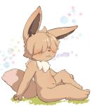 2021 3_toes 4_fingers anthro blush brown_body brown_fur brown_hair canopus335 eevee feet fingers fur generation_1_pokemon hair hair_over_eyes male navel nintendo pokemon pokemon_(species) serious sitting slightly_chubby smoking solo tail toes