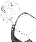  1boy absurdres bara beard cat_boy chest_hair_peek edeued_(dpemrmfla) facial_hair final_fantasy final_fantasy_xiv from_side full_beard furry furry_male greyscale highres hrothgar hrothgar_(edeued) looking_ahead male_focus mature_male monochrome muscular muscular_male pectorals short_hair sidepec sketch solo tank_top thick_eyebrows upper_body 