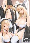  1girl azur_lane bare_shoulders black_gloves blonde_hair breast_cutout breasts cleavage commentary_request covered_navel fake_horns fellatio_gesture gloves habit hair_between_eyes half_gloves highres horns implacable_(azur_lane) large_breasts long_hair looking_at_viewer misoka1m multiple_views nun open_mouth pelvic_curtain red_eyes revealing_clothes thighhighs tongue tongue_out two-tone_dress very_long_hair white_horns white_thighhighs 