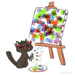  :3 abstract afterimage beret blush bow canvas_(object) cat hat highres jitome kaenbyou_rin kaenbyou_rin_(cat) nekomata no_humans noai_nioshi palette_(object) paw_print red_bow red_eyes touhou 