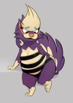 anthro clothed clothing female generation_4_pokemon hand_on_butt hand_on_hip hi_res honeymono hybrid latex latex_clothing looking_down mammal mephitid nintendo panties pokemon pokemon_(species) pose purple_body purple_eyes short_stack simple_background size_difference skimpy skunk skuntank smaller_female solo standing underwear