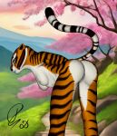 anthro athletic bent_over breasts bubble_butt butt detailed dragonczech dreamworks felid feline female genitals hi_res kung_fu_panda looking_at_viewer mammal master_tigress nature nude pussy tail