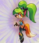 87octane anthro biped breasts canid canine clothed clothing dipstick_tail eyebrows female fingers fox gina_(87octane) green_hair hair hi_res mammal markings smile solo tail tail_markings