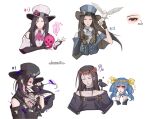  1girl alternate_color ascot bare_shoulders bird black_hair gloves guilty_gear guilty_gear_strive guilty_gear_xx hat head_wreath highres long_hair looking_at_viewer red_eyes skull smile vaselinwithout 