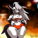  2022 anthro breasts canid canid_demon canine canis curvy_figure demon digital_media_(artwork) female fur hair hair_over_eye hellhound helluva_boss hooters huge_hips hybrid looking_at_viewer loona_(helluva_boss) mammal one_eye_obstructed red_sclera rohan_furries small_waist solo thick_thighs voluptuous white_body white_eyes white_fur white_hair wolf 