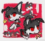 ambiguous_gender blood bodily_fluids canid canine canis chinese_text collar dialogue domestic_dog eyeball feral gore guts hi_res intestines kemono mammal open_mouth open_smile organs red_collar red_eyes smile solo text translated zhang_gun
