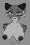 absurd_res anthro anthrofied blue_sky_studios breasts cumcadaver ear_piercing ear_ring fangs felid female hi_res ice_age_(series) mammal markings nipples piercing ring_piercing saber-toothed_tiger sabertooth_(anatomy) shira_(ice_age) solo striped_markings stripes teeth