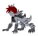 alpha_channel anthro blinking claws collar deishun fan_character fur grey_body grey_fur grey_markings hair heartless kingdom_hearts male markings monster red_hair scar smile solo spines square_enix tail yellow_eyes zarjhan_mary
