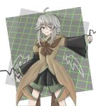 1other androgynous ascot brilliant_pagoda_or_haze_castle brown_ascot brown_coat coat grey_eyes grey_hair highres houlen_yabusame layered_sleeves len&#039;en long_sleeves short_hair_with_long_locks short_over_long_sleeves short_sleeves shorts smile solo temshi 
