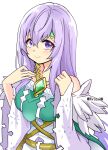  1girl bare_shoulders breasts circlet dress fire_emblem fire_emblem:_genealogy_of_the_holy_war fire_emblem_heroes gem hands_up julia_(fire_emblem) julia_(resplendent)_(fire_emblem) long_hair looking_at_viewer official_alternate_costume purple_eyes purple_hair simple_background smile solo wide_sleeves yukia_(firstaid0) 