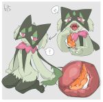 balxloon duo fur generation_9_pokemon hi_res mammal meowscarada nintendo open_mouth oral_vore pokemon pokemon_(species) simple_background size_difference tatsugiri teeth vore