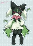  2022 3_fingers 3_toes absurd_res ambiguous_gender anthro biped cute_fangs dated digital_media_(artwork) digitigrade feet fingers full-length_portrait fur generation_9_pokemon green_body green_fur hand_on_hip hi_res kemono kisara_(artist) leaf leaked_pokemon light_body light_fur mask meowscarada mouth_closed nintendo outline pawpads petals pink_eyes pink_nose pink_pawpads pokemon pokemon_(species) portrait smile solo standing toes video_games white_outline 